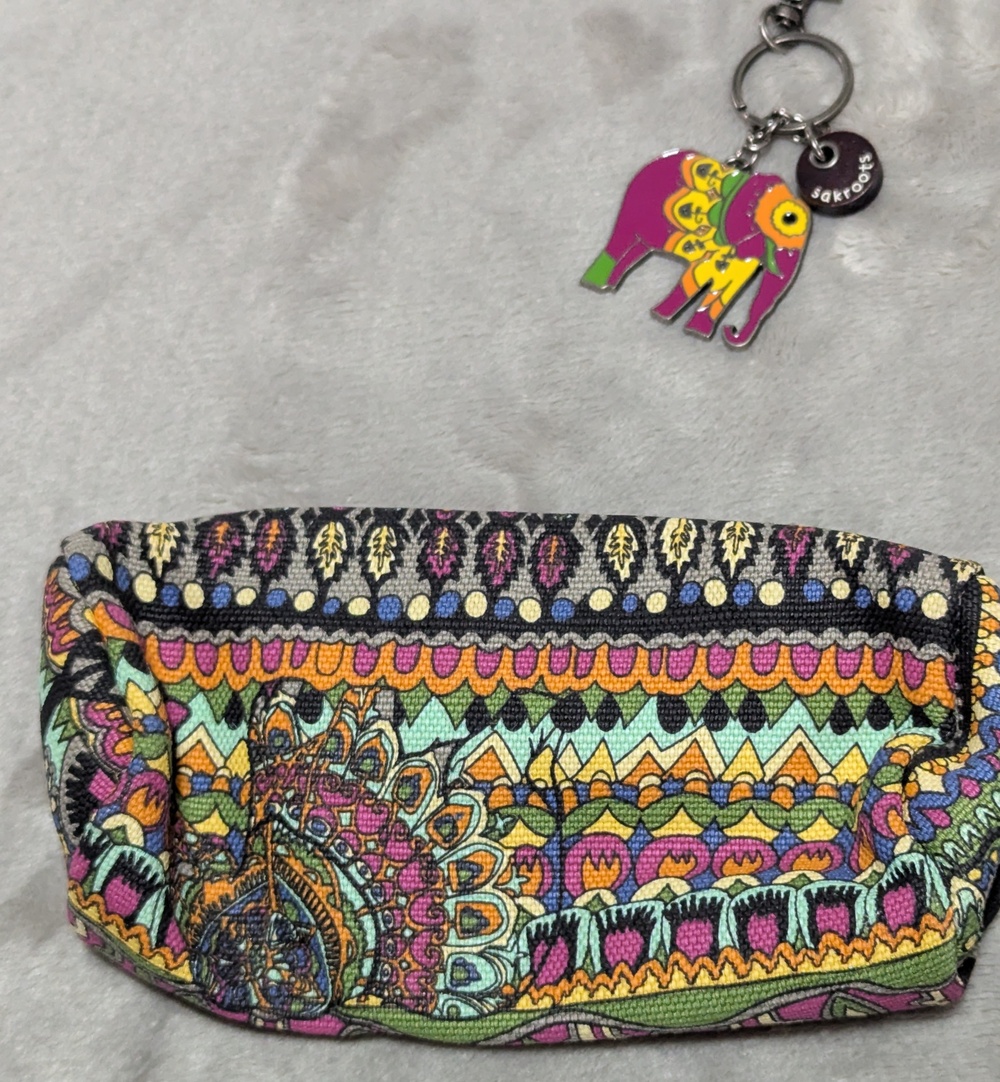 Sakroots Acessory Bag Charcoal One World Peace Elephant Canvas Zip Pouch Charm